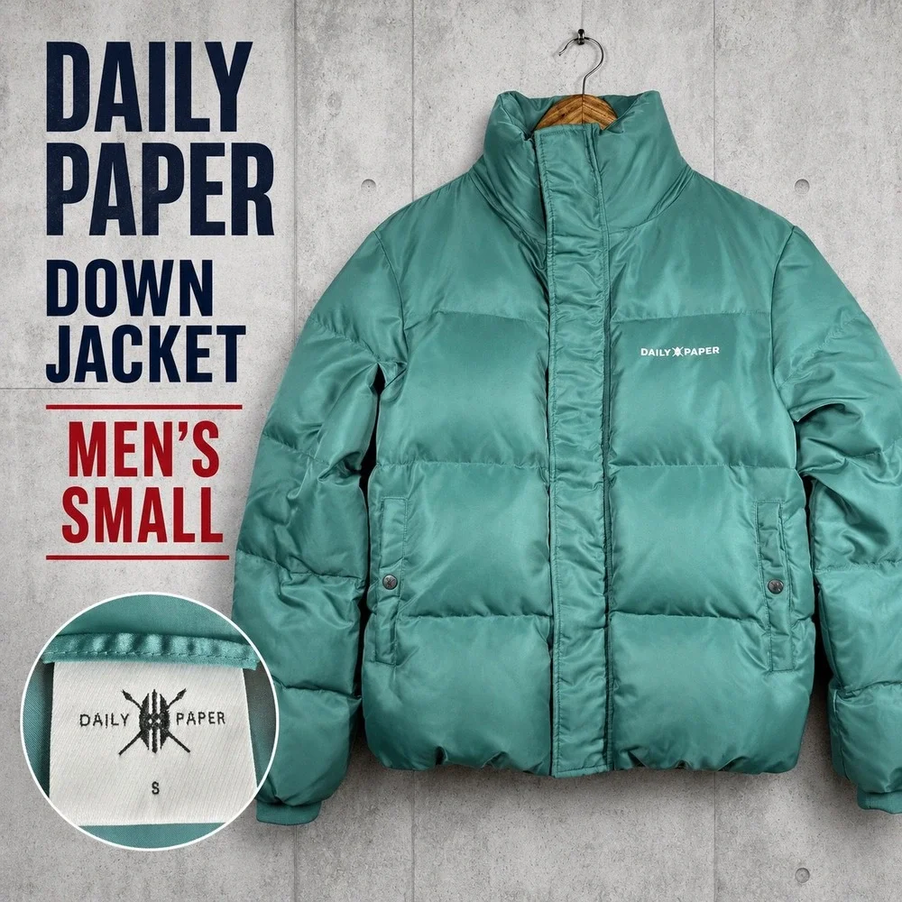 Daily Paper Mens Unisex Down Puffer Jacket Teal Green Size Small 18F1OU01
